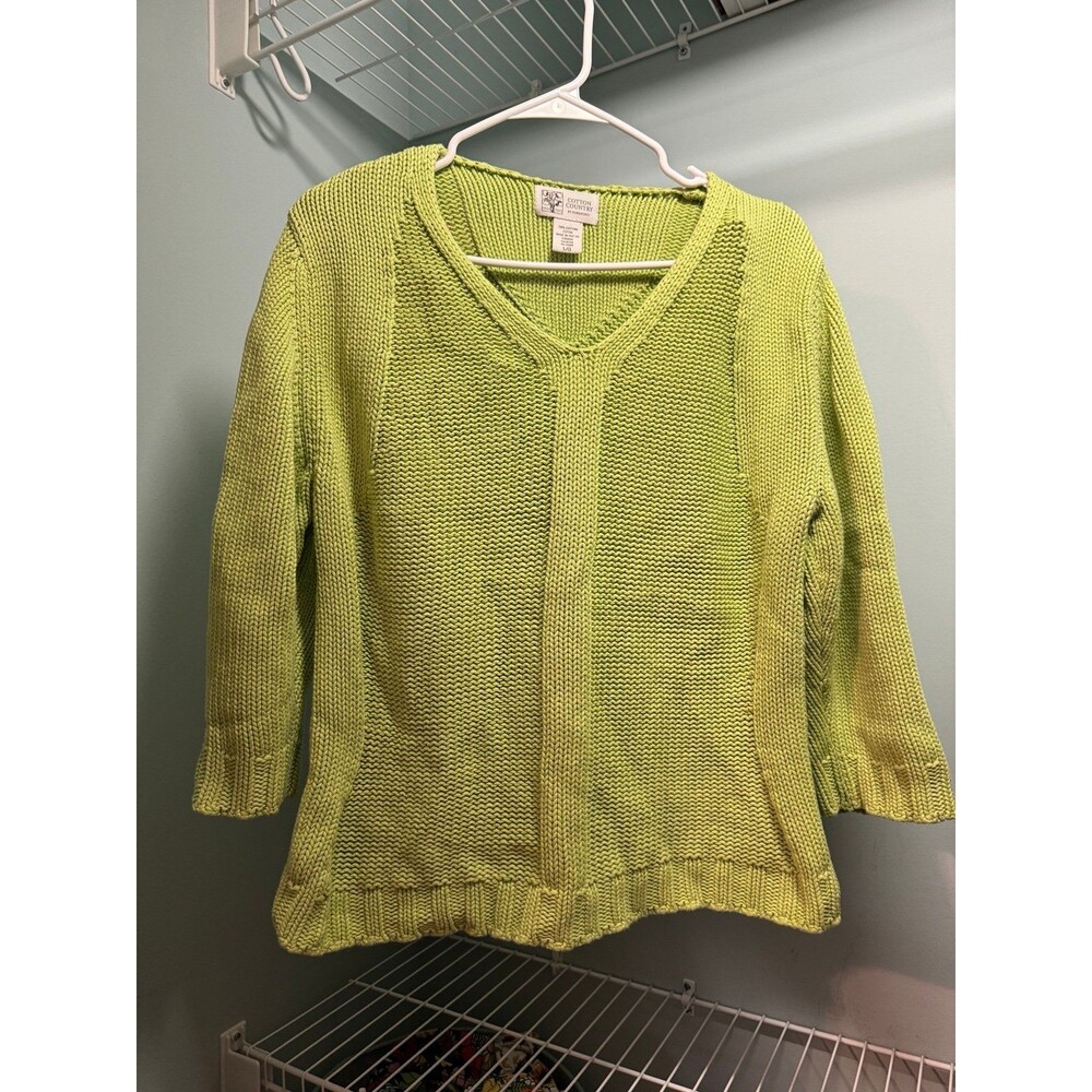 Parkhurst Cotton Country Women's Large Lime Green 100% Cotton V Neck Sweater